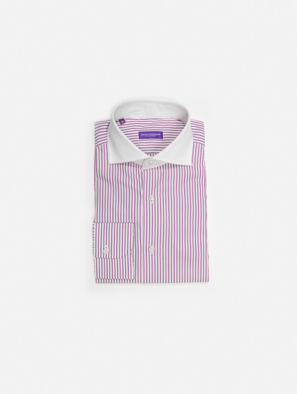 Patrick Hellmann CollectionWhite Shirt With Purple Candy Stripesimage988